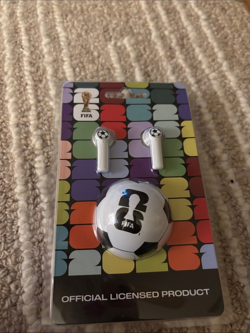 FIFA Soccer-Themed White Wireless Earbuds with Charging Case